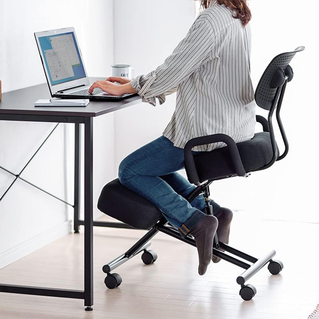 omic Kneeling Chair with Backrest and Armrests, Height and Angle Adjustable Posture Stool for Improved Sitting Position,Cloth Cover Models Black