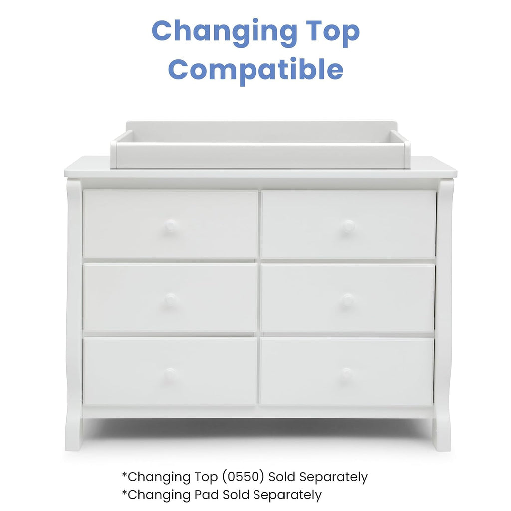 Delta Children Universal 6 Drawer Dresser with Interlocking Drawers - Greenguard Gold Certified, White