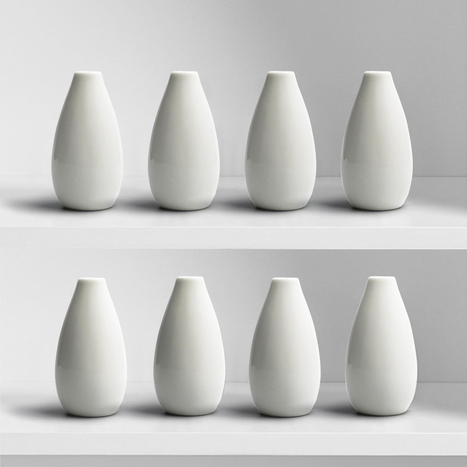 Modern White 4.1'' Small Ceramic Vase Set of 8 for Living Room Bedroom Office Minimalist Flower Vases for Bouquet Fake Plant Home Decor 8 Pack