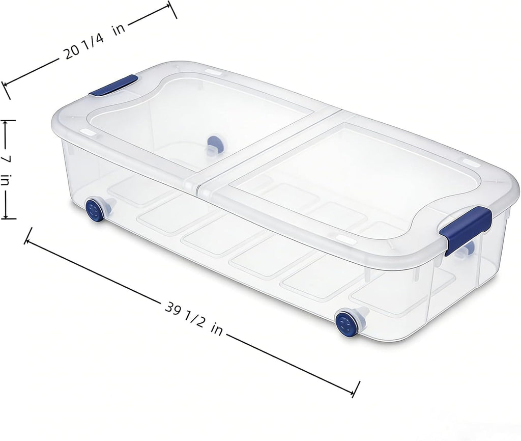 66 Quart Wheeled Latch Box, Wheeled Underbed Storage Bins with Lids, Clear Plastic Organization Containers, Storage Box for Bedroom, Closet, Garage and Everyday Home Storage