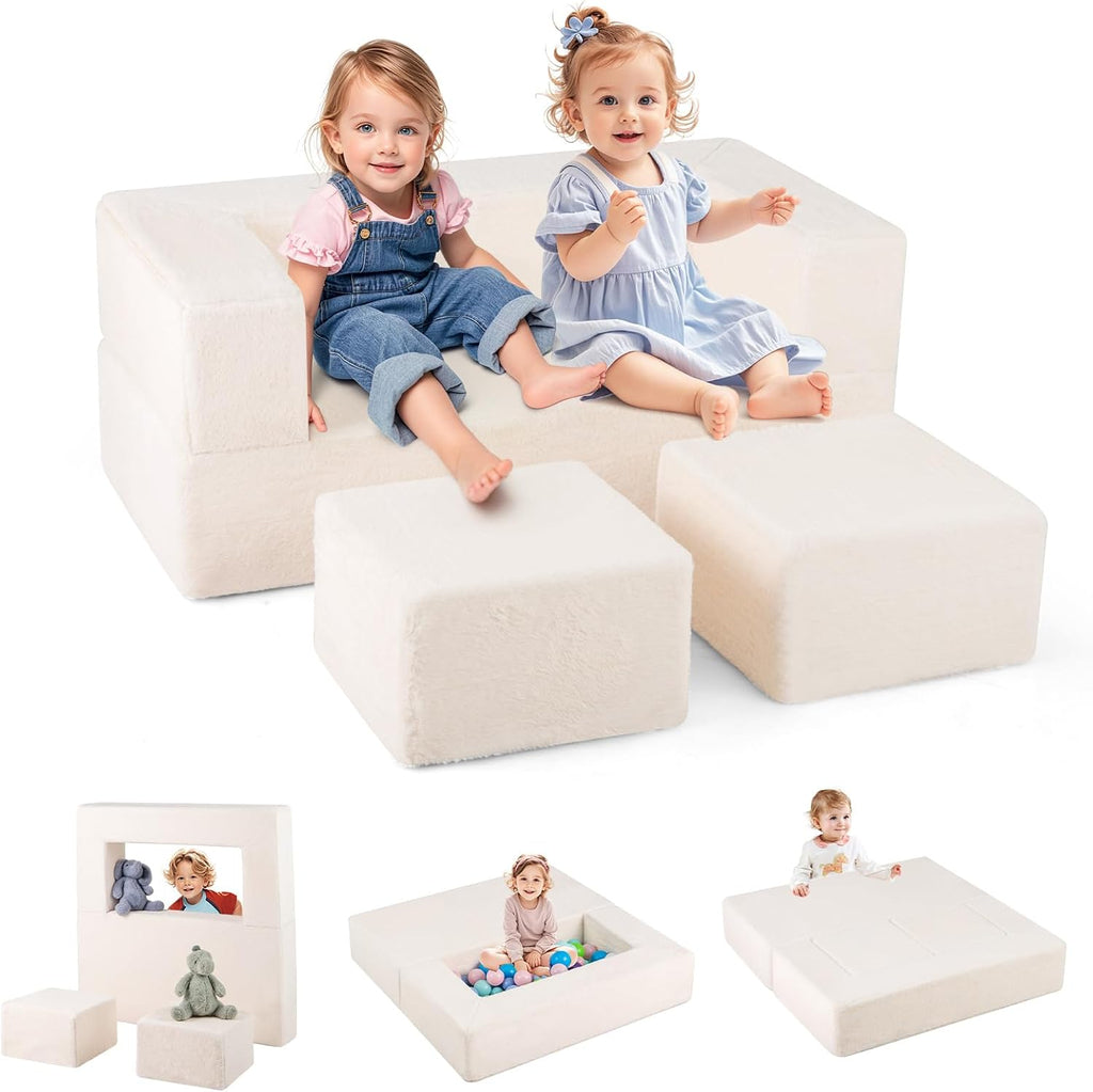 INFANS Modular Kids Play Couch, Toddler Sectional Fort Building Sofa for Playroom, Bedroom, Convertible Soft Foam Furniture Playset and Floor Cushion for Boys and Girls (Beige)