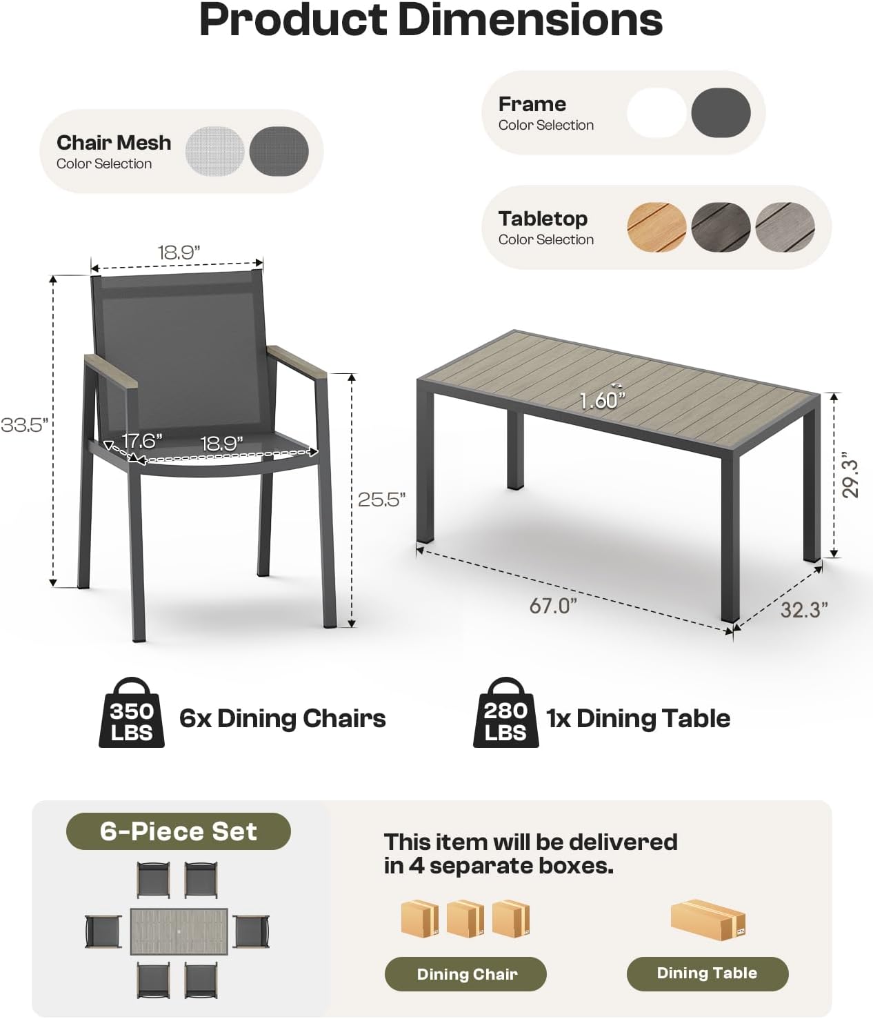 Outdoor Dining Chairs Set of 2, Aluminum Patio Armchairs, All Weather Patio Dining Furniture for Backyard, Deck, Poolside (Gray)