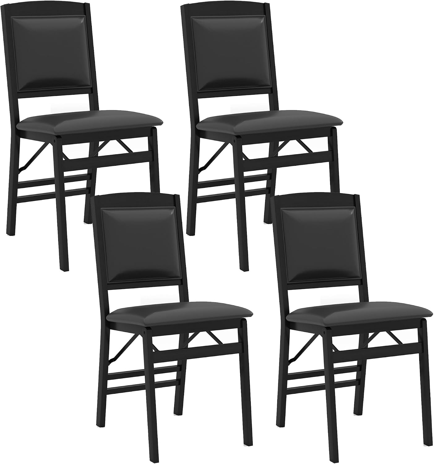 GOFLAME Folding Dining Chairs Set of 4, Faux Leather Upholstered Kitchen Chairs with Padded Seat and Backrest, Solid Wood Foldable Chairs for Living Room, Dining Room, Restaurant, Black