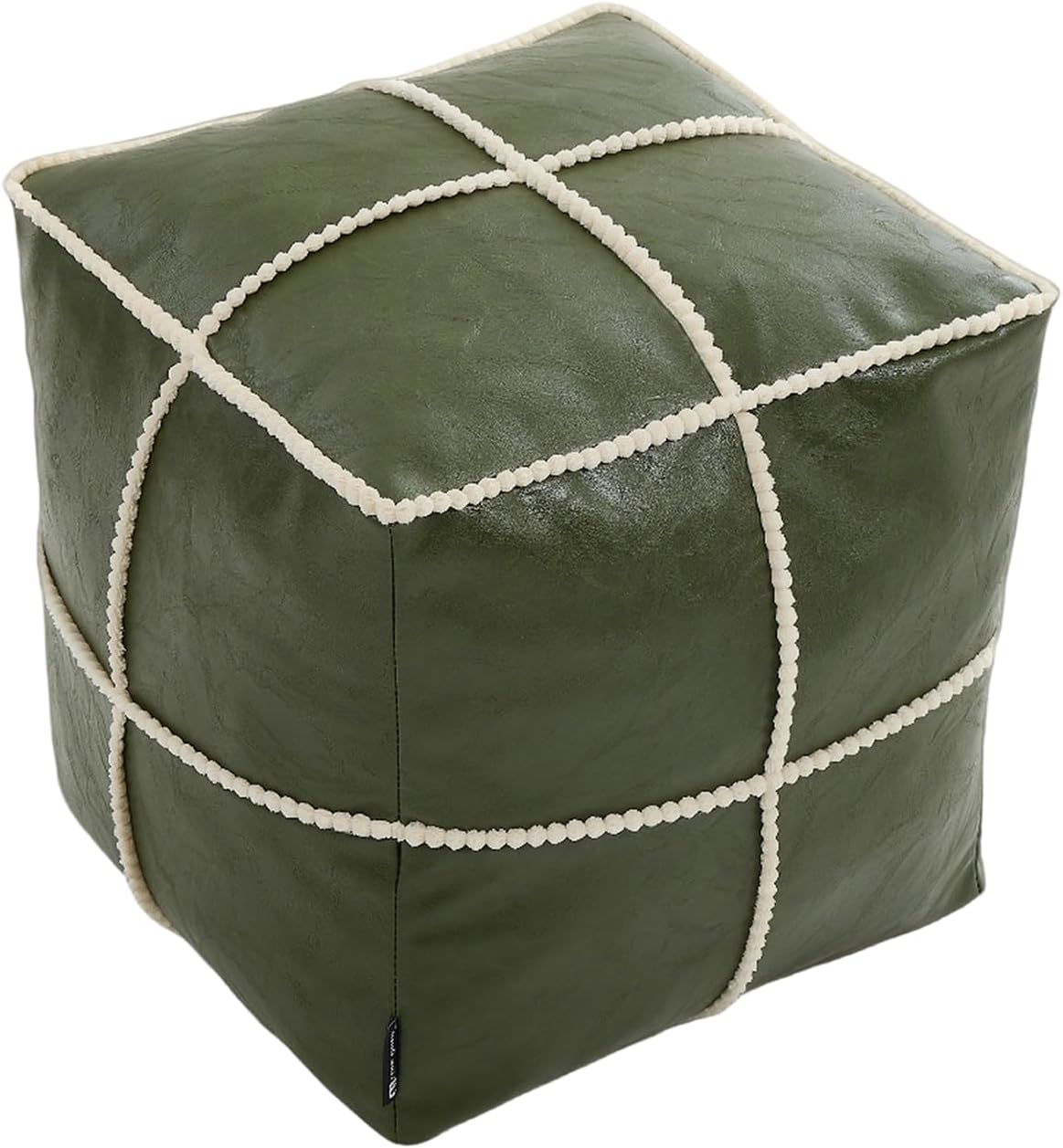 Louis Donné 18 Inch Square Unstuffed Pouf Ottoman Cover, Waterproof Faux Leather Moroccan Boho Footstool, Easy Clean Green Storage Foot Rest Decor for Living Room (Cover Only, No Filler)