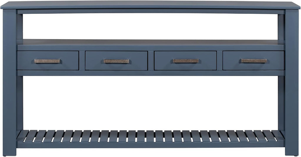 LKTART Console Table for Entryway with 4 Drawers,61.5'' Long Sofa Table with 3-Tier Open Shelves,Entry Table for Hallway,Foyer,Living Room,Navy Blue