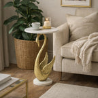 Swan Side Table with White Marble Top | Decorative Sculptural End Table | Aluminum Base | Gold Accent Table for Living Room | 16x16x23.75