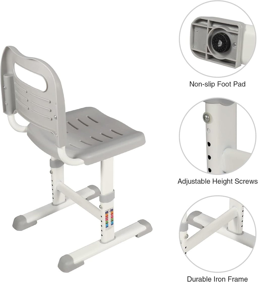 Kids Desk and Chair Set,Height Adjustable Childrens Homeschool Study Table with Storage Drawer, LED Light,Cup Holder,Bookstand, for 3-15 Years Boy and Girl, Grey