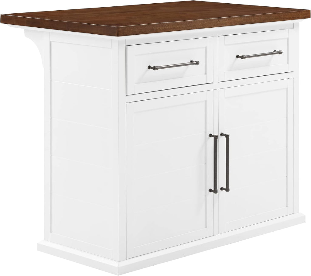 Crosley Furniture Bartlett Kitchen Island with Wood Top, White/Walnut