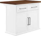 Crosley Furniture Bartlett Kitchen Island with Wood Top, White/Walnut