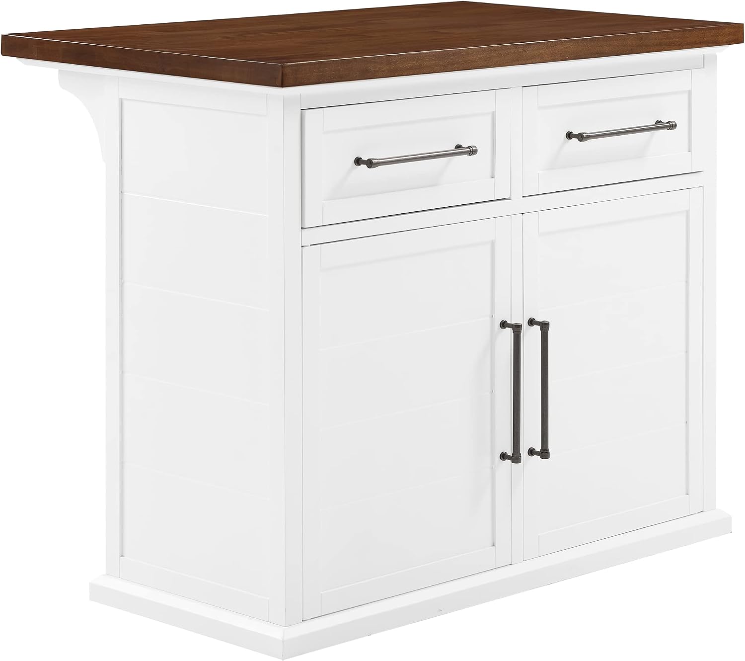 Crosley Furniture Bartlett Kitchen Island with Wood Top, White/Walnut