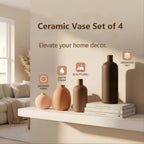 Ceramic Vase Set of 4, Decorative Neutral Modern Flower Vases for Home Decor, Living Room, Shelf Decor, Bookshelf, Kitchen, Centerpiece, Table, Bedroom, Office, Farmhouse