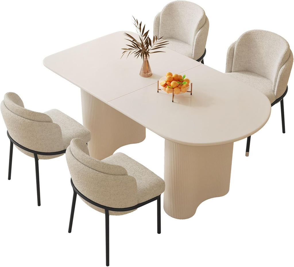 Modern Dining Table Set for 4, 55.11" L Oval Kitchen Table with 4 Dining Chairs for Dining Room, Kitchen, 5 Pieces Dining Set, White