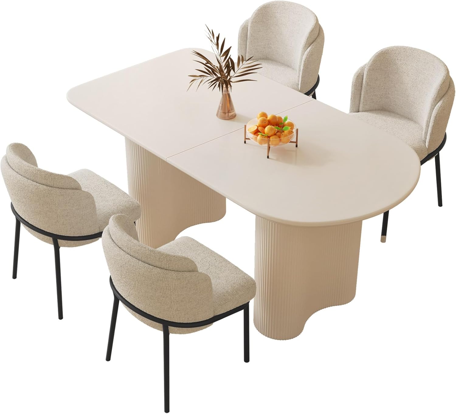 Modern Dining Table Set for 4, 55.11" L Oval Kitchen Table with 4 Dining Chairs for Dining Room, Kitchen, 5 Pieces Dining Set, White