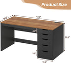 YOMILUVE 47 Inch Computer Desk with 5 Drawers and Power Outlets, Home Office Desks with Storage File Cabinet, Modern Simple Laptop Desk Writing Table for Small Spaces, Brown and Black