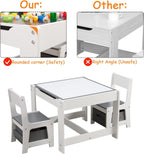 GTOLV Kids Table and Chair Set, 3 in 1 Wooden Activity Table with Storage Drawer for Toddlers Drawing, Reading, Crafts, 2 in 1 Detachable Tabletop Table Set for Nursery, Playroom (Gray)