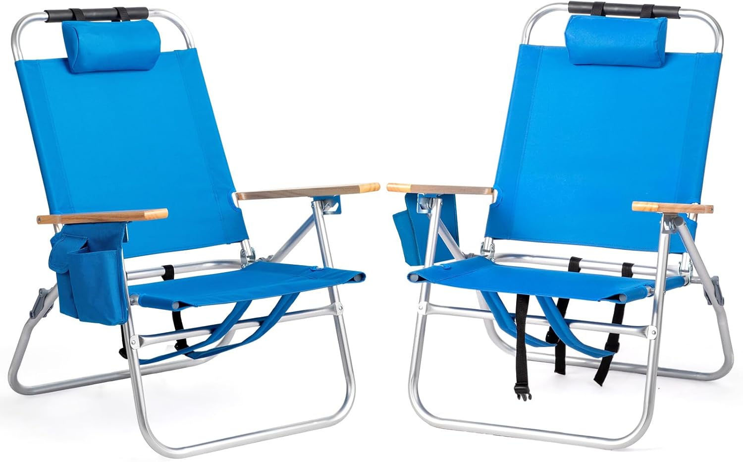 Bonnlo Lightweight Backpack Beach Chair, 2 Pack Portable Beach Chairs for Adults with Side Bag. 3 Level Adjustable Positions for Camping Patio and Picnic