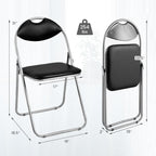 POWERSTONE Folding Chairs 2 Pack 300-Pound Capacity, Sturdy Metal Foldable Chairs, PU Leather Padded Folding Chairs Set of 2 Assembled for Meeting Room Classroom Restaurant and Patio
