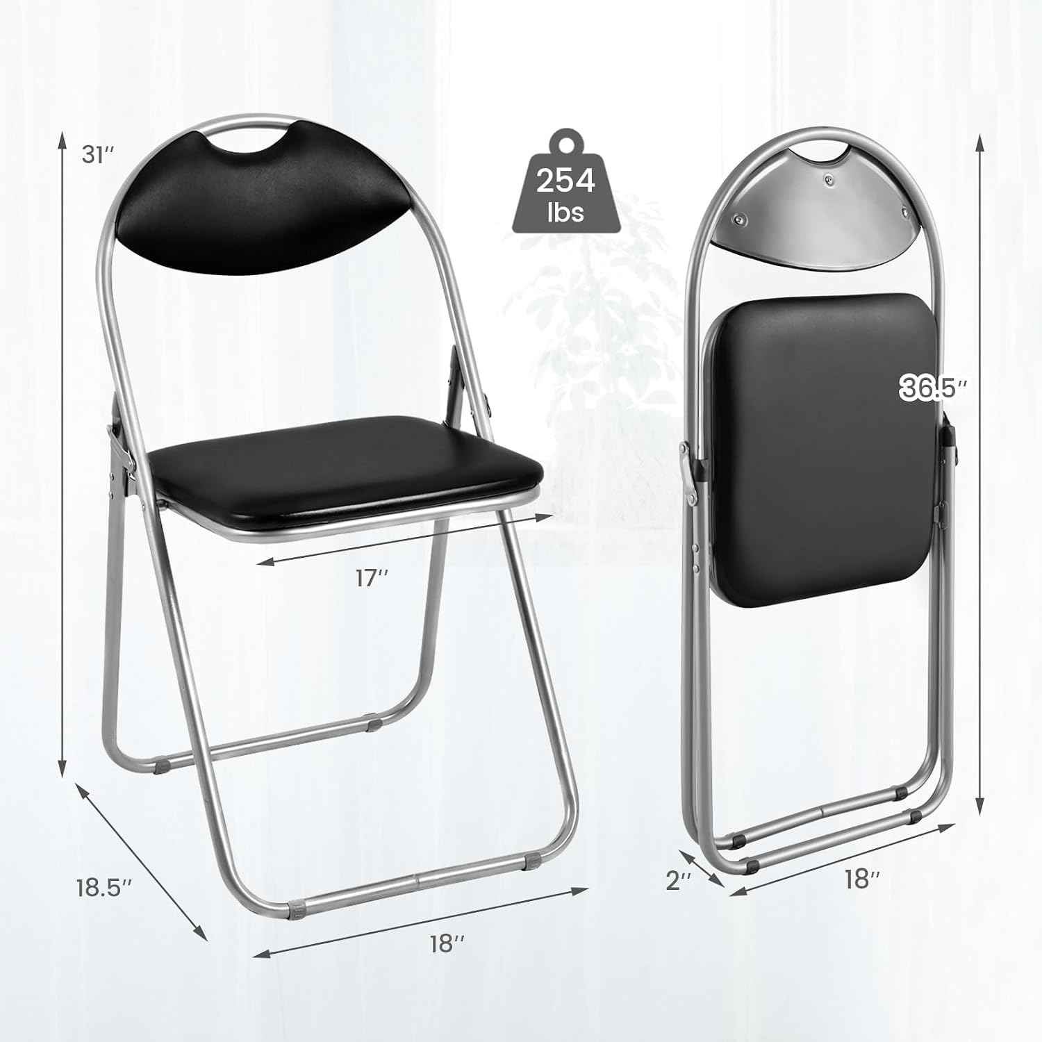 POWERSTONE Folding Chairs 2 Pack 300-Pound Capacity, Sturdy Metal Foldable Chairs, PU Leather Padded Folding Chairs Set of 2 Assembled for Meeting Room Classroom Restaurant and Patio