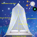 Bed Canopy for Girls Mosquito Net, Princess Bed Canopy for Girls Room Decor - Insect Protection Hanging Canopy for Indoor(Pink,Stars Glow in the Dark)