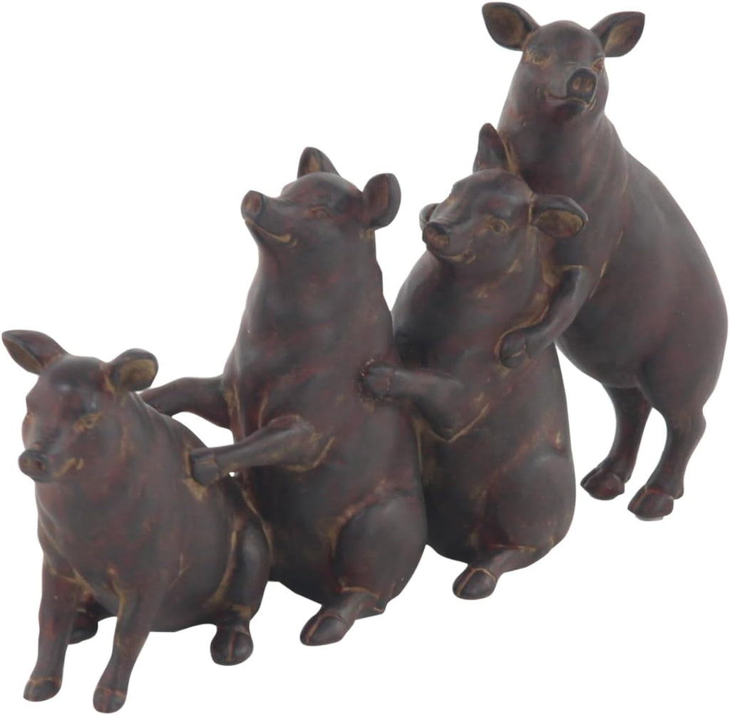 Deco 79 Polystone Pig Decorative Sculpture Home Decor Statue, Accent Figurine 13" x 4" x 7", Dark Brown