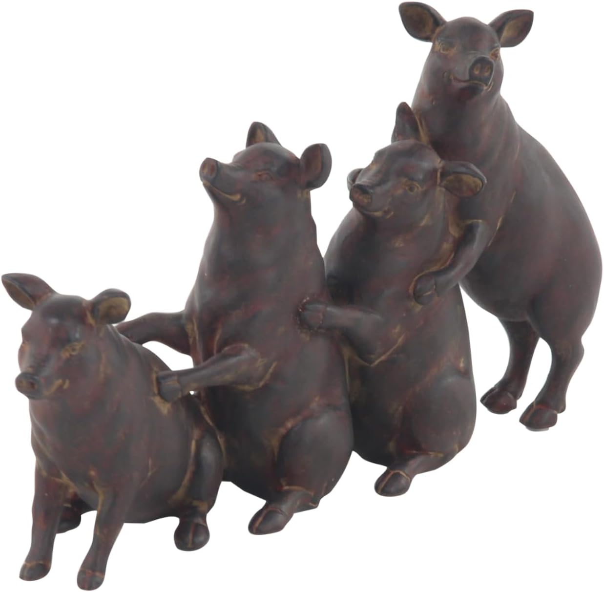 Deco 79 Polystone Pig Decorative Sculpture Home Decor Statue, Accent Figurine 13" x 4" x 7", Dark Brown