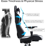 HCB Gaming Chair, Computer Office Chair, Ergonomic Desk Chair Height Adjustable Recliner Swivel High Back with Lumbar Support, Footrest, Headrest, Racing Style （White）
