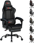 Gaming Chair with Footrest, Ergonomic Game Chair with Lumbar Support and Linkage Armrest, Reclining Computer Chair Height Adjustable for Home Office Father's Day(1001-Black)