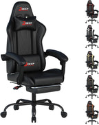 Gaming Chair with Footrest, Ergonomic Game Chair with Lumbar Support and Linkage Armrest, Reclining Computer Chair Height Adjustable for Home Office Father's Day(1001-Black)