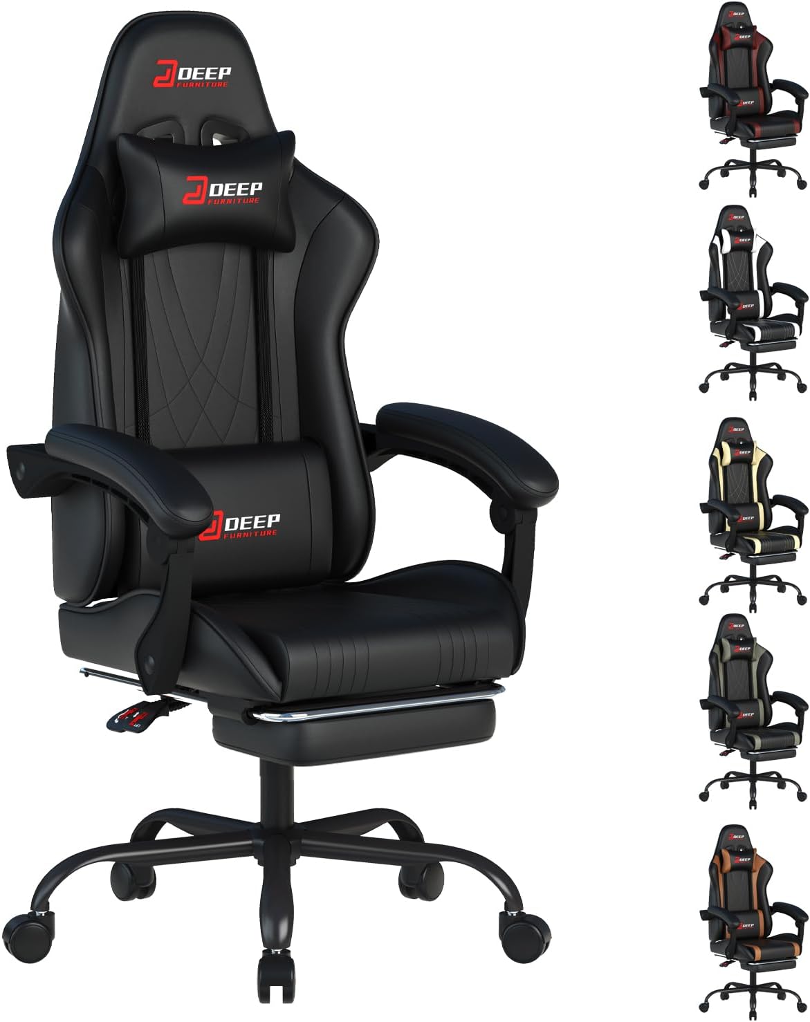 Gaming Chair with Footrest, Ergonomic Game Chair with Lumbar Support and Linkage Armrest, Reclining Computer Chair Height Adjustable for Home Office Father's Day(1001-Black)
