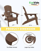 Folding Adirondack Chair 3-Piece Set - 38" Extra Tall Back & Embossed Wood Grain, Oversized HDPE Patio Furniture with Side Table & Cup Holders, 380lb Heavy Duty,Coffee