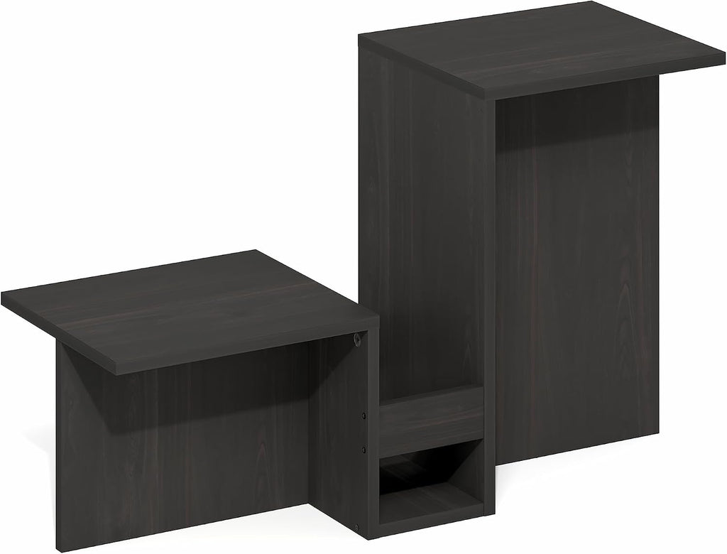 Furinno BOYATE Side Table, Valley Shaped End Table, with Tiered Levels and Magazine Rack, for Living Room, Espresso