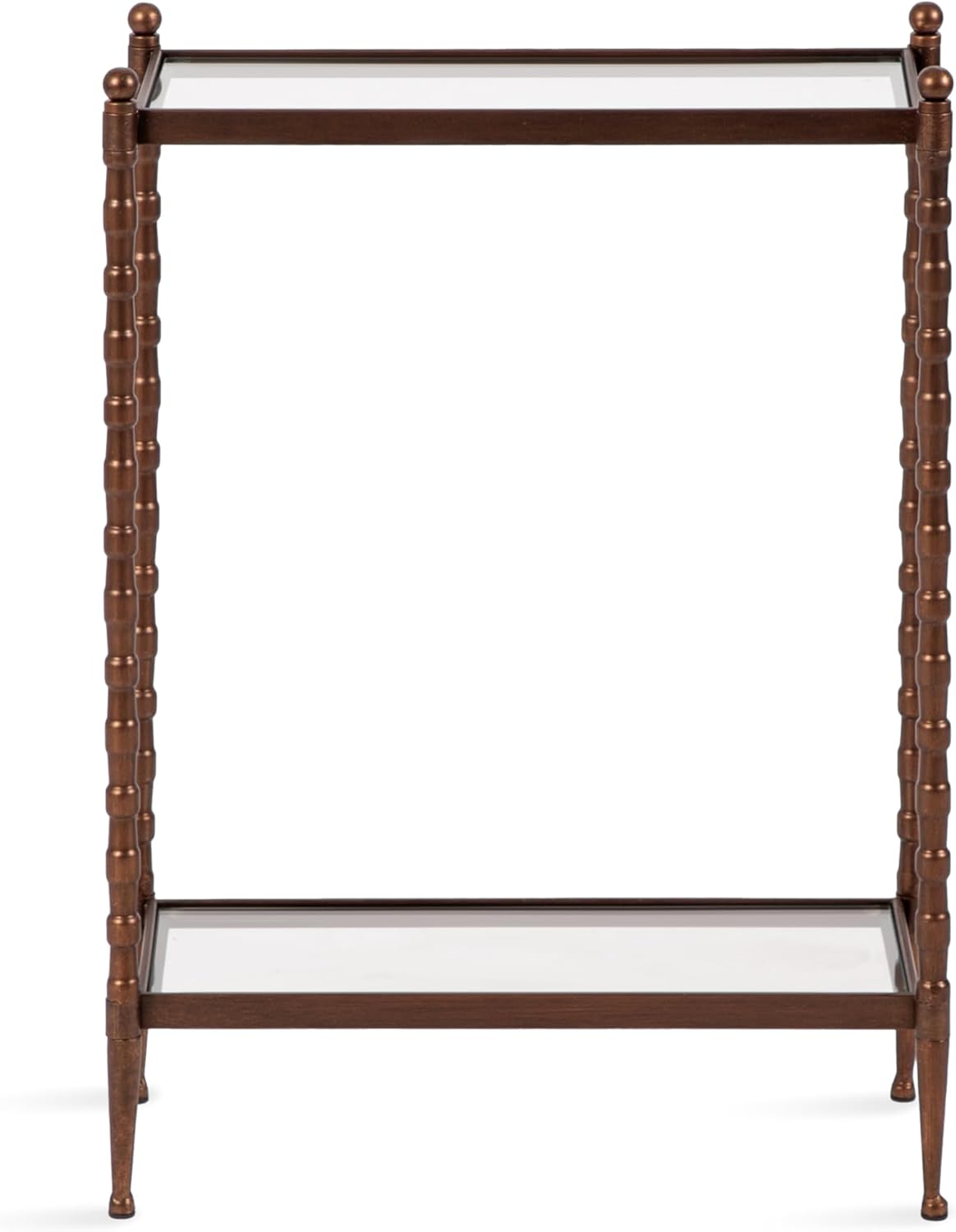 Kate and Laurel Prisha Traditional Metal Narrow Side Table, 18 x 8 x 25, Clear Glass and Bronze, Vintage Rectangle Skinny Bedroom Nightstand with Glass Tabletops for Use as Living Room End Table