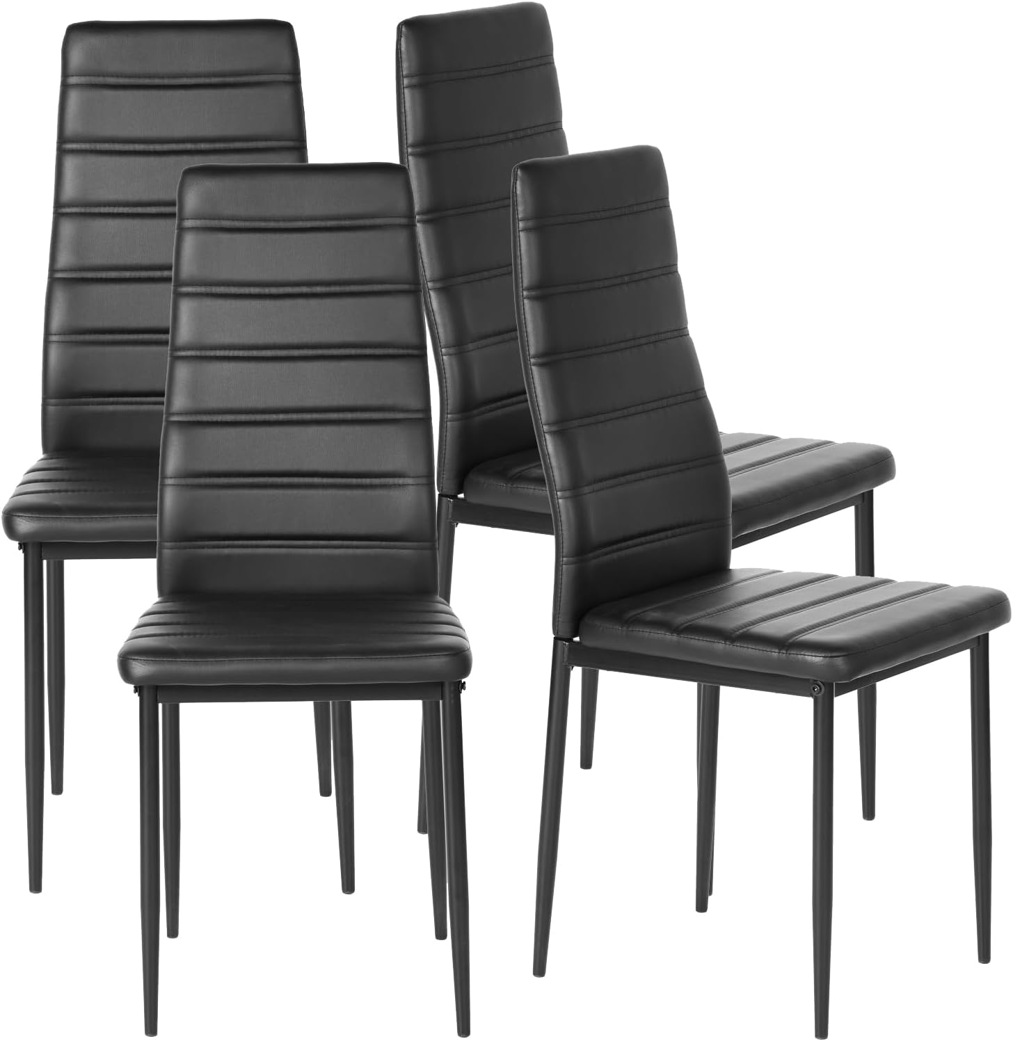 Dining Chairs PU Leather Set of 4, Armless High Back Upholstered Chairs with Metal Frame, Ergonomic Padded Seat for Kitchen, Dining Room, Space-Saving, Black