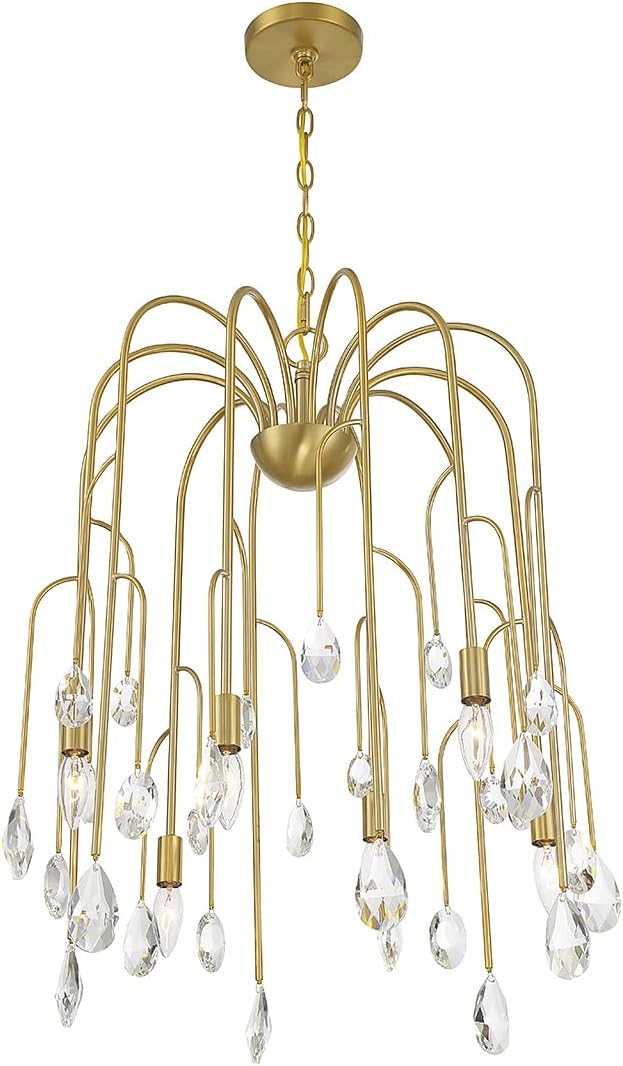 Savoy House 1-6686-6-127 Anholt Art Deco-Inspired Modern Vintage Clear Crystal Drop Chandelier, 6-Light 360 Total Watts, 28" H x 23" W, Noble Brass