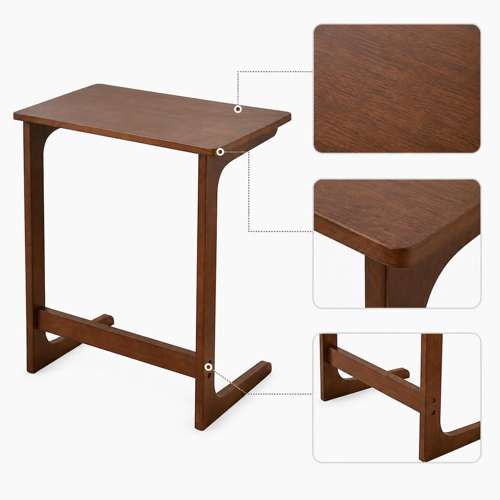 C-Shaped Side Table for Couch, Solid Wood End Table, Wooden C Table for Sofa, Couch Side Table for Laptop, Small End Table for Living Room, Bedroom, Walnut, 23.6 x 15.7 x 27.6 in