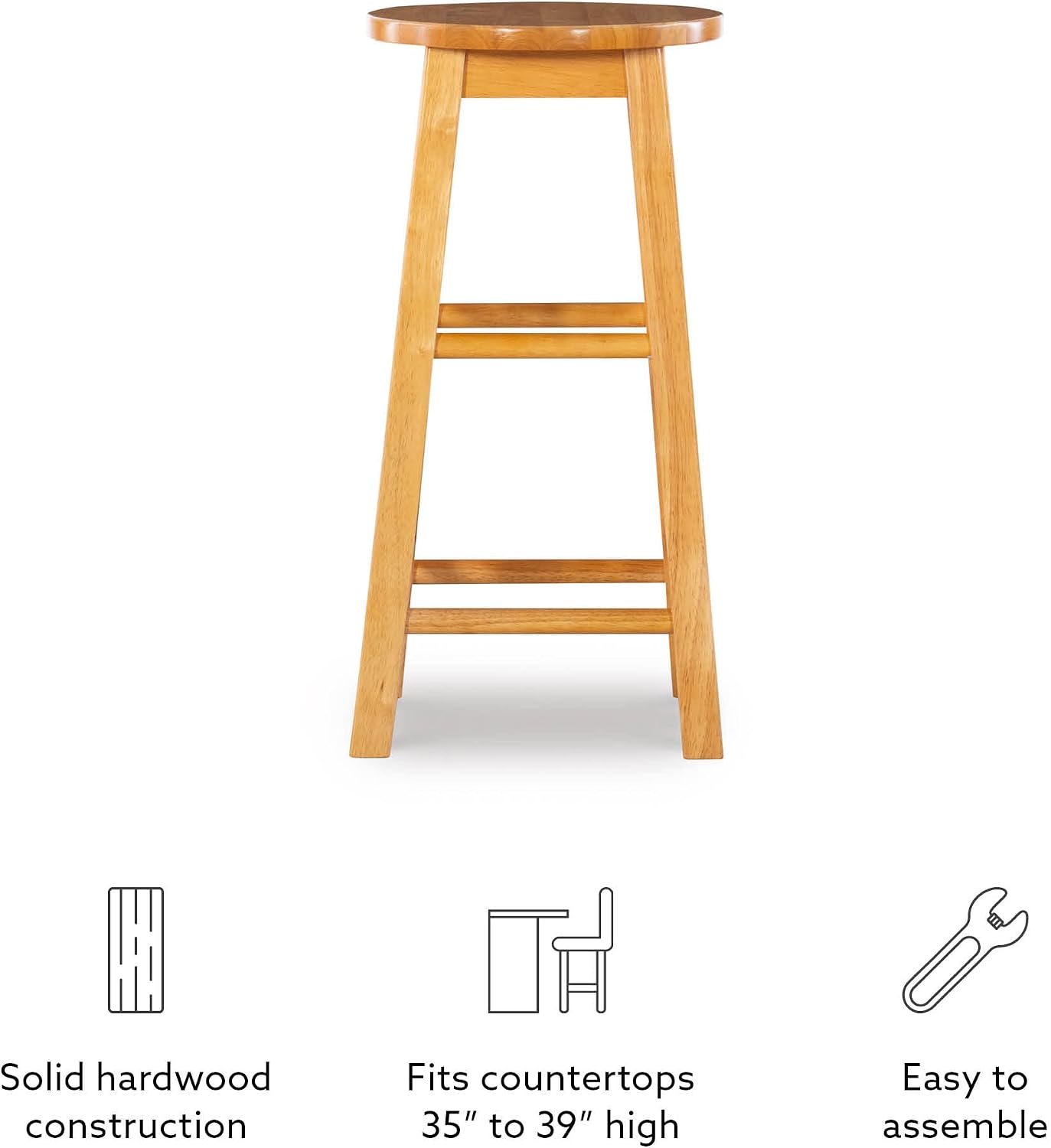 Linon Natural Barstool with Round Seat, 24-Inch