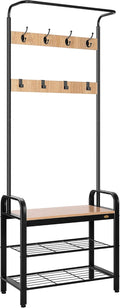 VIVOHOME 3-in-1 Entryway Hall Tree, Heavy Duty MDF Stand Coat Rack with Storage Bench, Industrial Wood Furniture with Stable Metal Frame, 8 Hooks, Light Brown