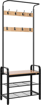 VIVOHOME 3-in-1 Entryway Hall Tree, Heavy Duty MDF Stand Coat Rack with Storage Bench, Industrial Wood Furniture with Stable Metal Frame, 8 Hooks, Light Brown
