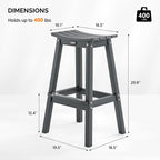 VINGLI 29" Outdoor Bar Stools Set of 2, HDPE Poly Lumber Bar Chairs with Footrest, Weather Resistant Patio Barstools for Bar, Kitchen Counter, Yard (Gray, 29 Inch 2 PC)