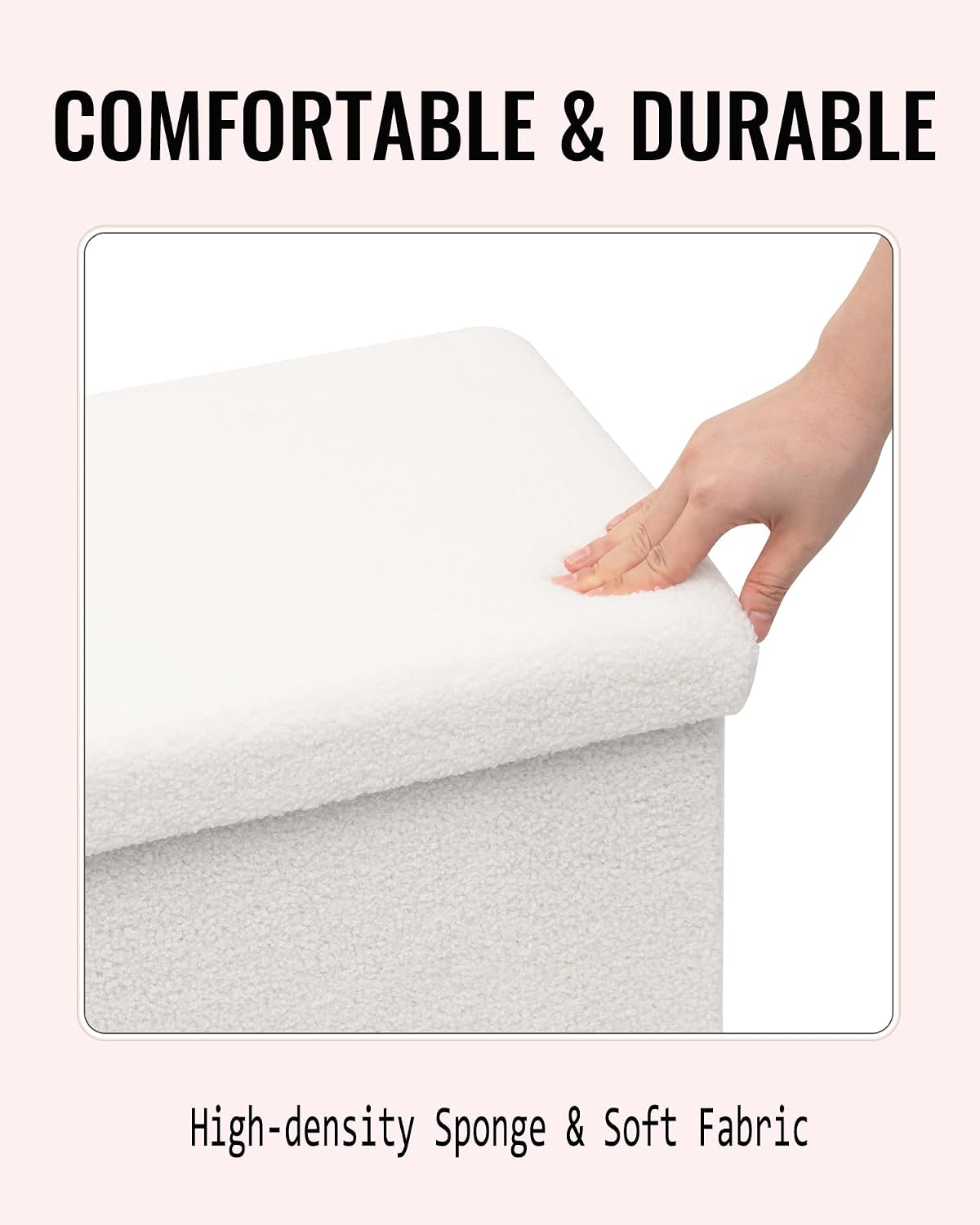 Small Ottoman with Storage, Sherpa Storage Ottoman Cube, Boucle Folding Foot Rest for Dorm, Living Room, Bedroom, White, 16.5"x12.6"x12.6"