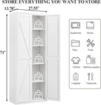 Kitchen Pantry Cabinet: Rustic White Steel Storage with Adjustable Shelves - Double Door Design for Small Apartments Kitchen Organization & Home Storage Solutions