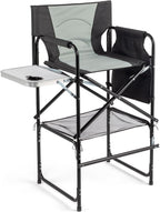OmySalon Extra Tall 30'' Bar Height Directors Chair, Professional Portable Makeup Artist Folding Chair w/Side Table, Cup Holder, Side Storage Bag, Heavy Duty Iron Frame 300 lbs Capacity