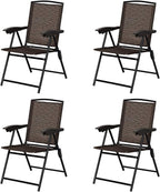 Goplus Folding Sling Chairs Sets of 4, Portable Chairs for Patio Garden Pool Outdoor & Indoor w/Armrests & Adjustable Back