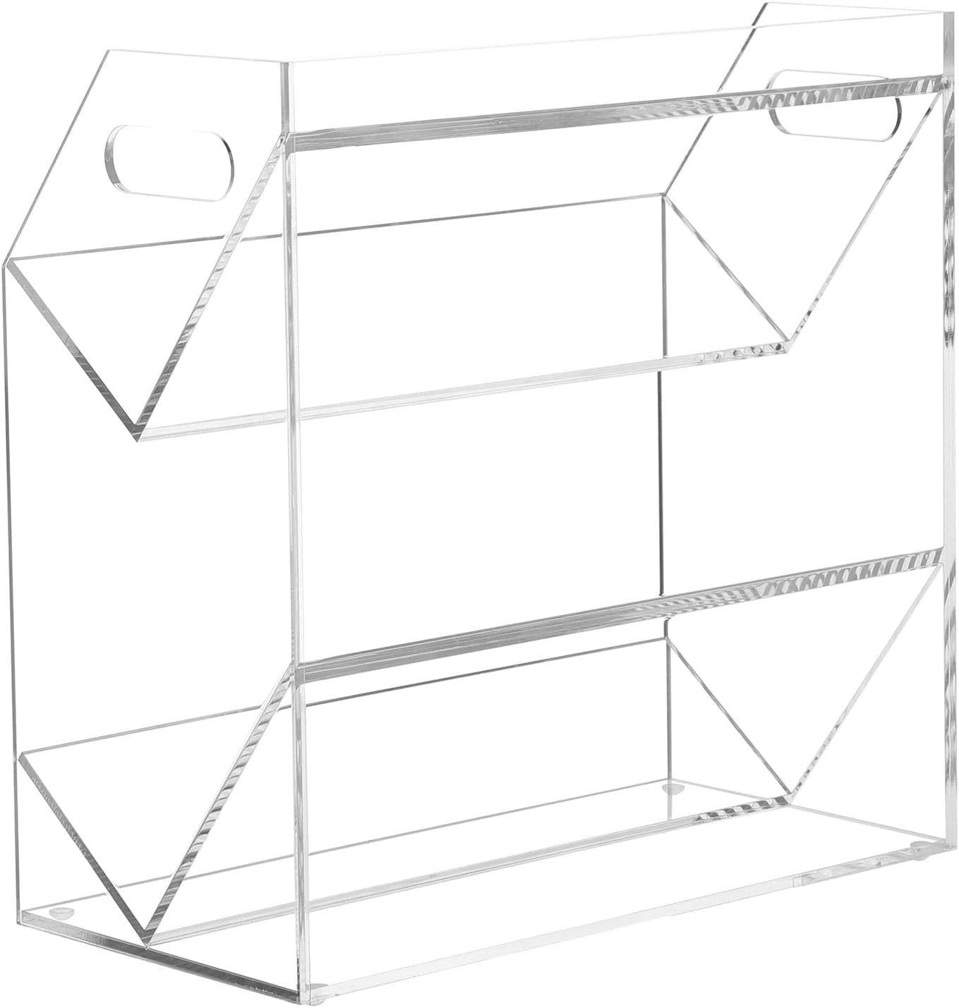 MyGift Clear Acrylic Cassette Tape Holder, 2 Tier Retro Audio Tape Deck Storage Display Case with Cutout Handles