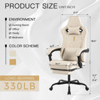Gaming Chair with Footrest Ergonomic Computer Chair Massage Lumbar Cushion, Racing Video Game Chair Adjustable Rocker Recliner Executive Office Desk Chair Pu Leather for Adults, Beige