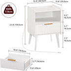 MAHANCRIS Nightstand with Charging Station and Modern Bedside Table Bundle, White End Table with Storage Drawers, Open Storage, Night Stand with Solid Wood Legs, for Bedroom, ETWT61E01N1-ETWT69E01