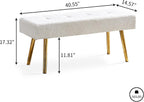 Entryway Bench, 40'' Upholstered Bedroom Benches, End of Bed Bench with Metal Legs, for Decorative, Living Room, Dining Room, White Bench, Teddy Velvet