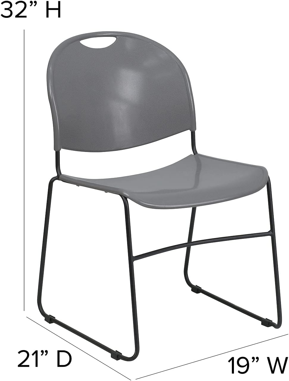 Flash Furniture 5 Pack HERCULES Series 880 lb. Capacity Gray Ultra-Compact Stack Chair with Black Powder Coated Frame