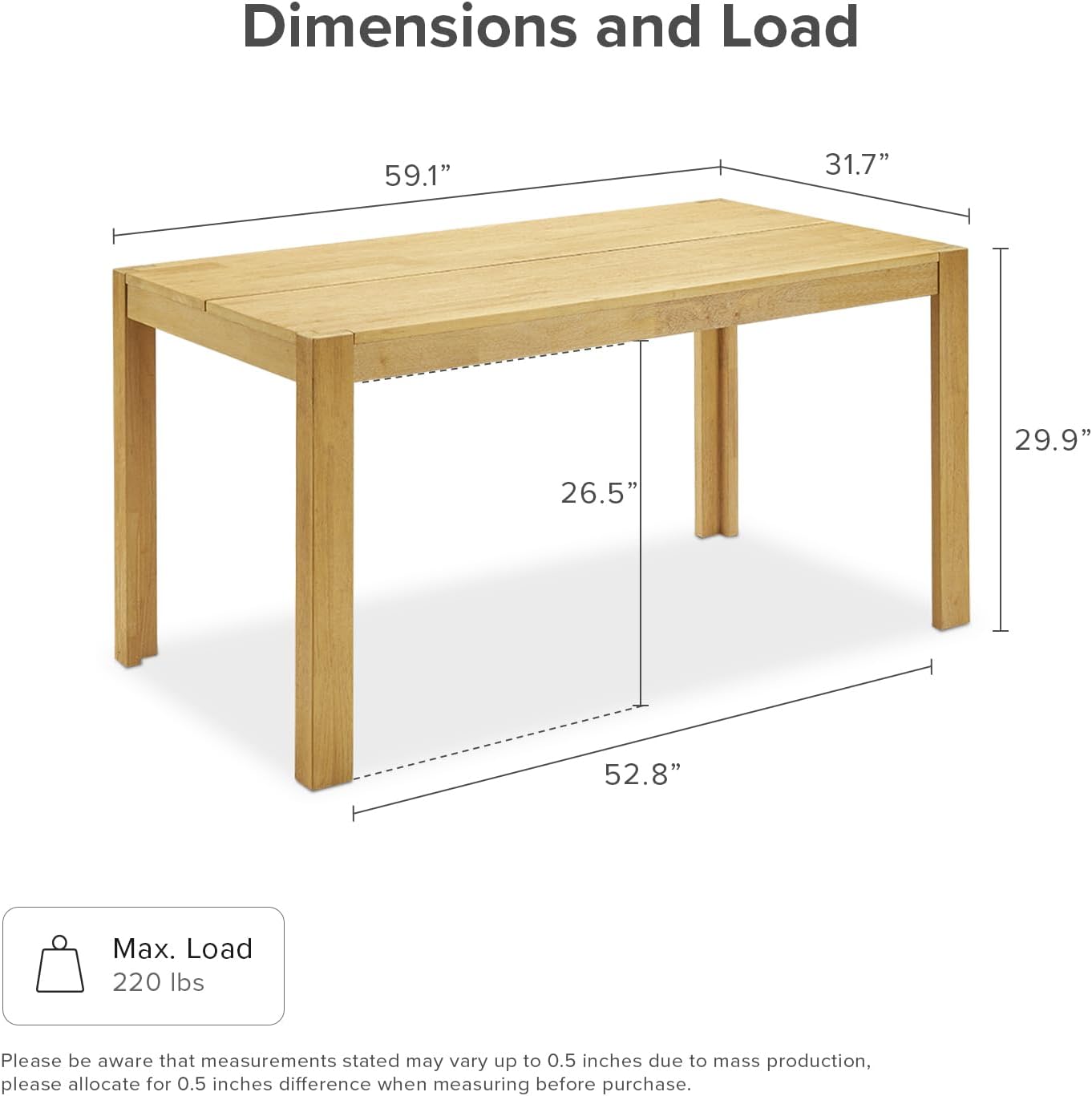 mopio Logan 4 Piece 4 Seater Upholstered Dining Table Set, Modern Farmhouse Solid Wood 4 Piece 59" Dining Table Set for Dining Room Kitchen