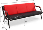 wonline Waiting Room Bench, Office Furniture Reception Chairs with Arms, Leather Chairs is Suitable for Clinic,Airport,Hospital,Barber,Salon,Bank-(Red&Black,3 Seat)